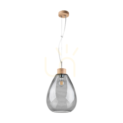 Sprawdź Lampa Wisząca Piro 1xE27 Max.60W Dąb Olejowany/Transparentny Kabel PVC/Szklany Dymiony Klosz Ø25 cm