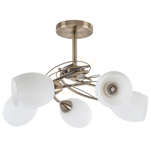 Sprawdź Lampa Sufitowa Pisa 5xE27 Max.60W Patyna Metal/Biały Szklany Klosz Ø58 cm