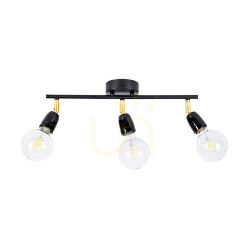 Sprawdź Lampa Sufitowa Porcia 3xE27 Max.25W Czarny-Złoty Metal/Czarna Ceramika 45 cm
