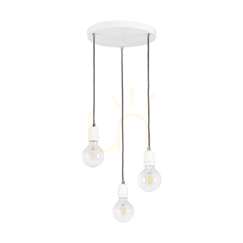 Sprawdź Lampa Wisząca Porcia 3xE27 Max.60W Biały Metal/Antracytowy Kabel w Oplocie/Biała Ceramika Ø30 cm