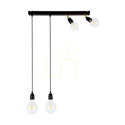 Sprawdź Lampa Wisząca Porcia 4xE27 Max.25W Czarny-Złoty Metal/Czarny Kabel w Oplocie/Czarna Ceramika 75 cm