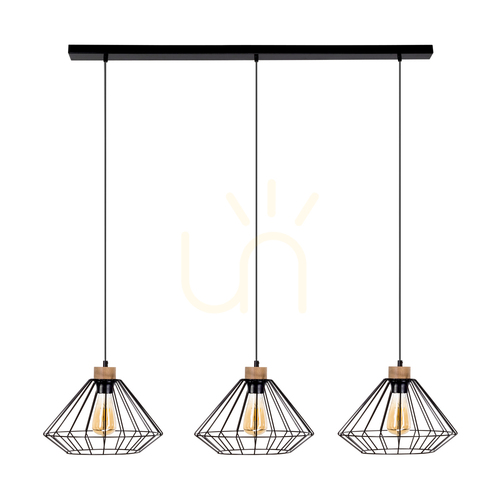 Sprawdź Lampa Wisząca Raquelle 3xE27 Max.60W Dąb Olejowany/Czarny Metal/Czarny Kabel PVC/Czarny Metalowy Klosz 117 cm