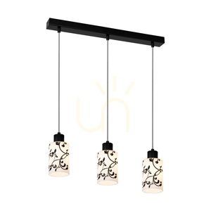 Lampa Wisząca Ravio 3xE27 Max.60W Czarny Metal/Transparentny Kabel PVC/Biało-Czarny Szklany Klosz 55 cm small 1