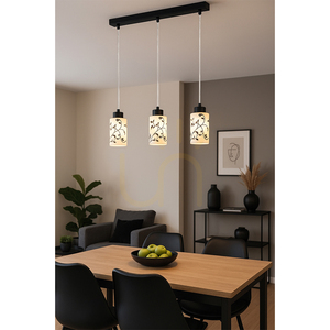Lampa Wisząca Ravio 3xE27 Max.60W Czarny Metal/Transparentny Kabel PVC/Biało-Czarny Szklany Klosz 55 cm small 2