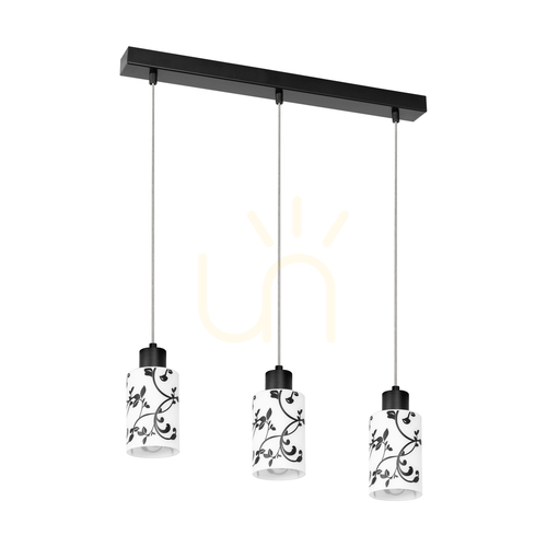 Sprawdź Lampa Wisząca Ravio 3xE27 Max.60W Czarny Metal/Transparentny Kabel PVC/Biało-Czarny Szklany Klosz 55 cm