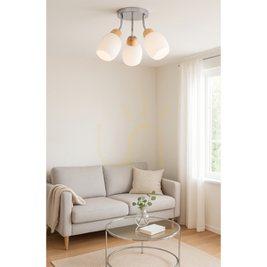 Lampa Sufitowa Skaja 3xE27 Max.40W Dąb Olejowany/Chrom Metal/Biały Szklany Klosz Ø38 cm small 2