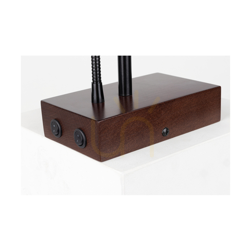 Sprawdź Kinkiet Britop Sonar 5732976 E27 z lampką LED, buk w kolorze orzecha, czarny abażur 22 cm