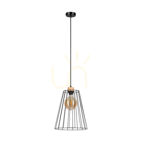 Sprawdź Lampa Wisząca Swan 1xE27 Max.60W Dąb Olejowany/Czarny Metal/Czarny Kabel PVC/Czarny Metalowy Klosz Ø30 cm