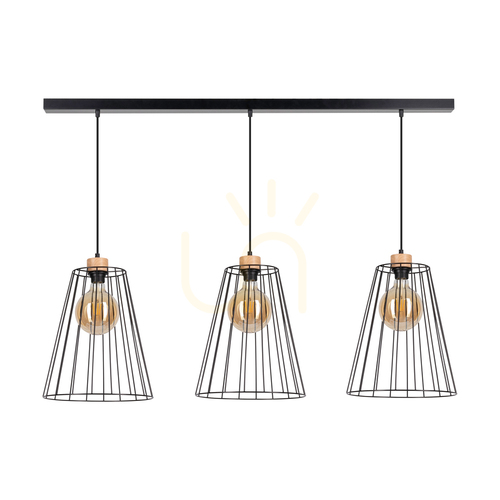 Sprawdź Lampa Wisząca Swan 3xE27 Max.60W Dąb Olejowany/Czarny Metal/Czarny Kabel PVC/Czarny Metalowy Klosz 117 cm