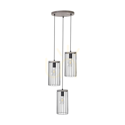 Sprawdź Lampa Wisząca Timeo 3xE27 Max.60W Sosna Bejcowana Szara/Czarny Kabel PVC/Czarny Metalowy Klosz Ø40 cm