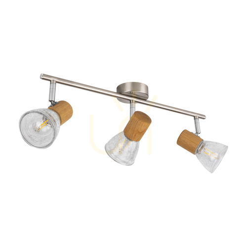 Sprawdź Lampa Sufitowa Tobi 3xE14 Max.40W Dąb Olejowany/Satyna Metal/Transparentny Szklany Klosz 44.5 cm