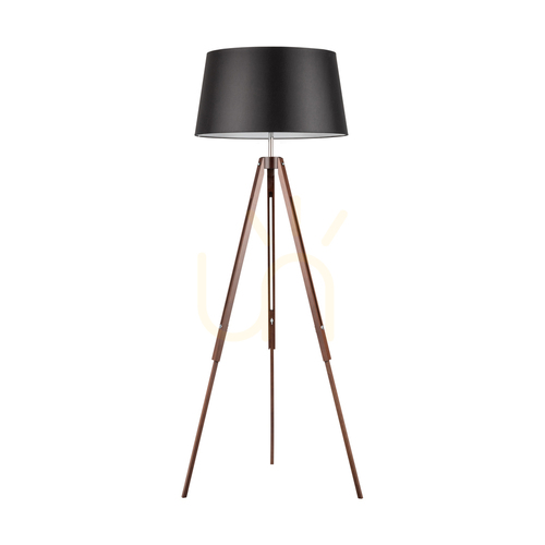 Sprawdź Lampa Podłogowa Tripod 1xE27 Max.60W Drewno Bukowe Orzechowe/Transparentny Kabel PVC/Czarny Abażur 67 cm