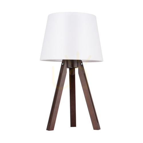 Sprawdź Lampa Stołowa Tripod 1xE27 Max.40W Drewno Bukowe Orzechowe/Transparentny Kabel PVC/Biały Abażur Ø30 cm