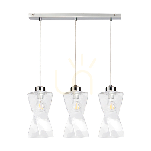 Sprawdź Lampa Wisząca Twist 3xE27 Max.25W Chrom Metal/Transparentny Kabel PVC/Transparentny Szklany Klosz 52 cm