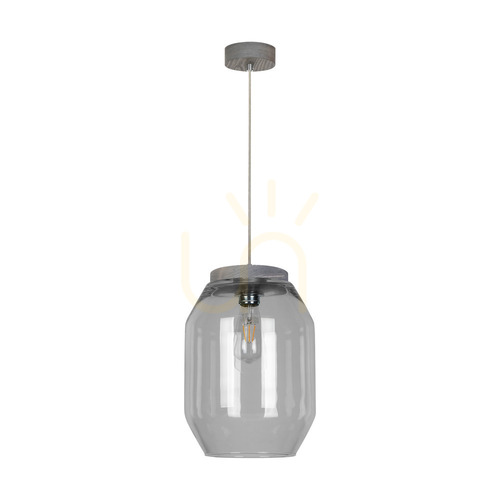 Sprawdź Lampa Wisząca Vaso 1xE27 Max.60W Sosna Bejcowana Szara/Transparentny Kabel PVC/Szklany Dymiony Klosz Ø24 cm