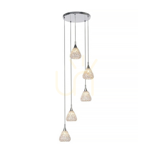Sprawdź Lampa Wisząca Vegas 5xG9 Max.33W Chrom Metal/Transparentny Szklany Klosz Ø32 cm