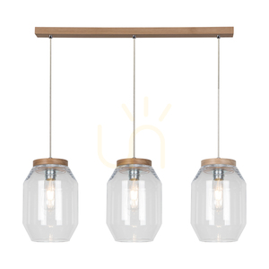 Lampa Wisząca Vaso 3xE27 Max.60W Dąb Olejowany/Transparentny Kabel PVC/Transparentny Szklany Klosz 85 cm small 1