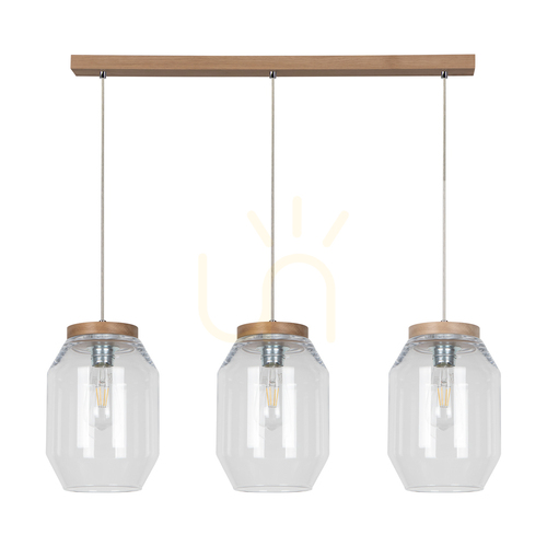 Sprawdź Lampa Wisząca Vaso 3xE27 Max.60W Dąb Olejowany/Transparentny Kabel PVC/Transparentny Szklany Klosz 85 cm