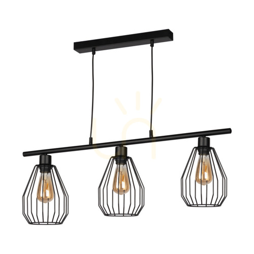 Sprawdź Lampa Wisząca Vertigo 3xE27 Max.25W Czarny Metal/Czarny Kabel PVC/Czarny Metalowy Klosz 86 cm