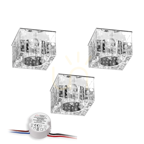 Sprawdź Zestaw Oczek Sufitowych Cristaldream Incl.3xG4 LED Max.2,3W Chrom Metal/Transparentne Szkło z Zasilaczem 7 cm