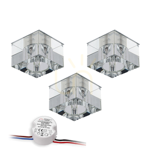 Sprawdź Zestaw Oczek Sufitowych Cristaldream Incl.3xG4 LED Max.2,3W Chrom Metal/Transparentne Szkło z Zasilaczem 7 cm
