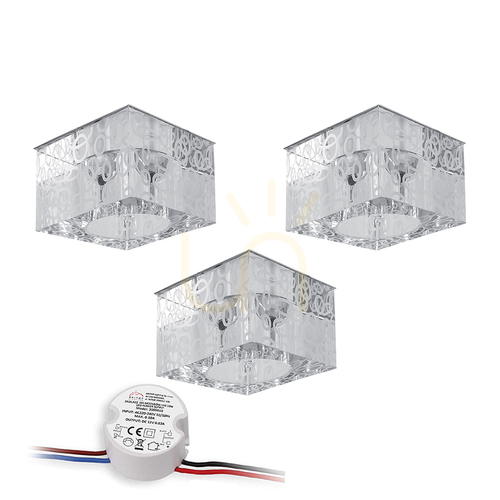 Sprawdź Zestaw Oczek Sufitowych Cristaldream Incl.3xG4 LED Max.2,3W Chrom Metal/Transparentne Szkło z Zasilaczem 7 cm