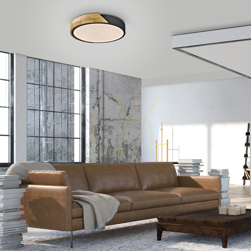 Sprawdź Plafon LED Zuma Line BILA 14288-18 czarny z dekorem drewna 32 cm 24 W 3000 K