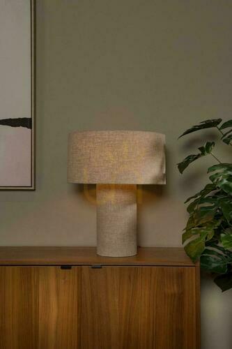 Sprawdź Lampa stołowa Lucide LEEROY taupe, lniana, E27, wys. 52 cm, Ø42 cm, 03548/52/41