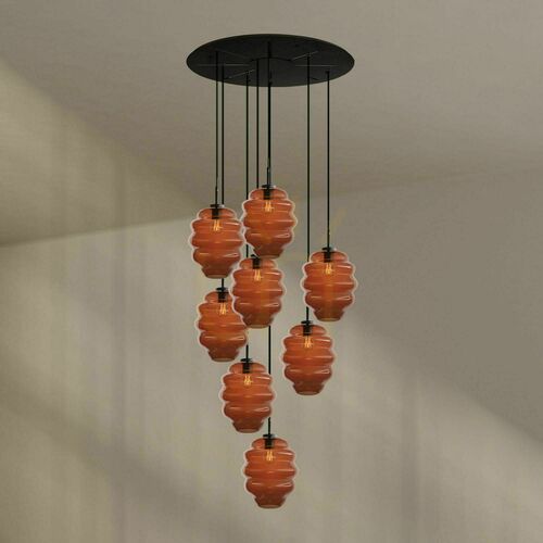 Sprawdź Lampa wisząca s.luce Echos 8-punktowa E27 brązowa, szklane klosze Ø25 cm