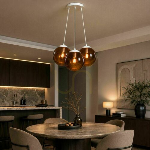 Sprawdź Lampa wisząca s.luce Orb Cluster 3×E27, brązowe szkło, białe zawieszenie, klosze Ø20 cm