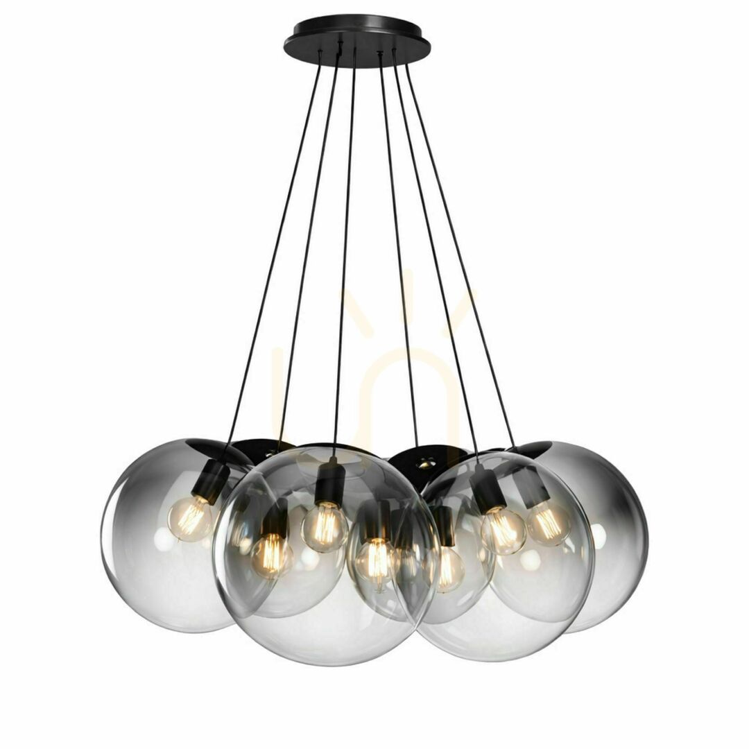 Pokaż Lampa wisząca s.luce Orb Cluster 7-punktowa, brązowa, szklana, E27, klosze Ø20 cm Lampa wisząca s.luce Orb Cluster 7-punktowa, brązowa, szklana, E27, klosze Ø20 cm