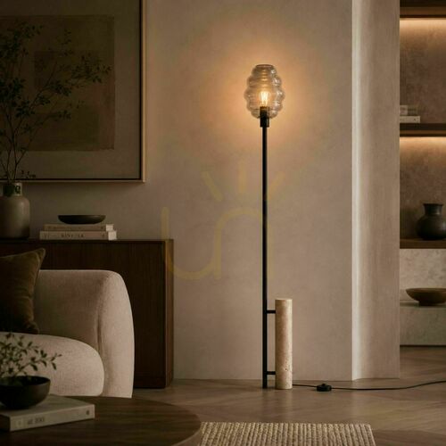 Sprawdź Lampa podłogowa s.luce Echos z trawertynu, przydymione szkło, 188 cm, E27