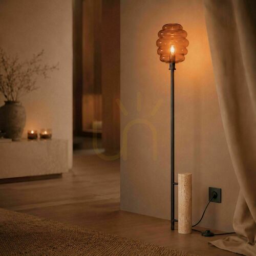 Sprawdź Lampa podłogowa s.luce Echos z trawertynu, brązowa, 188 cm, E27