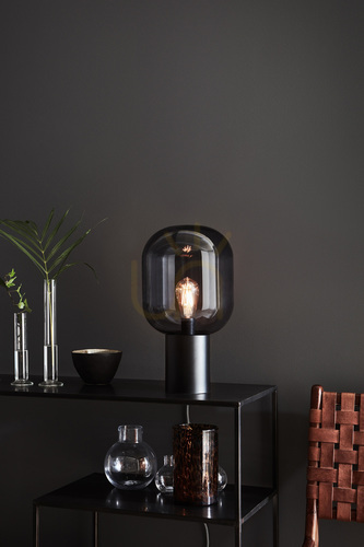 Sprawdź Lampa stołowa Markslojd Brooklyn 107481 czarna przydymione szkło 44 cm