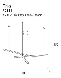 Lampa wisząca Max Light Trio P0311 czarna LED 58W 3-punktowa 100 cm small 8