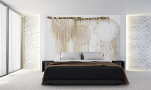 Tapeta boho, łapacz snów, makrama, naturalne materiały, piórka, dekoracja ścienna small 1