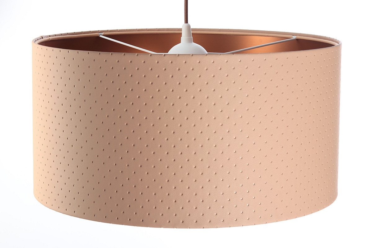 Wyświetl Lampa wisząca z kloszem Leather E27 60W pikowana, łososiowy, miedziany Lampa wisząca z kloszem Leather E27 60W pikowana, łososiowy, miedziany