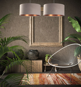 Nowoczesna lampa wisząca Leather E27 60W tapicerowana, beż, miedź small 5