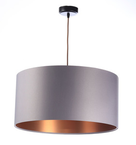 Żyrandol LEATHER miedziany, szary abażur 60W E27 satyna, walec 0 Żyrandol LEATHER miedziany, szary abażur 60W E27 satyna, walec small 0