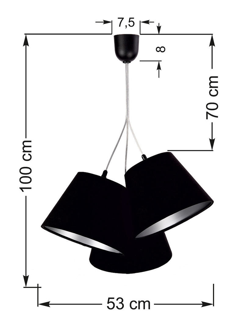 Zobacz Lampa potrójna nad stół BUCKET E27 60W czarny / srebrny, z regulacją Lampa potrójna nad stół BUCKET E27 60W czarny / srebrny, z regulacją