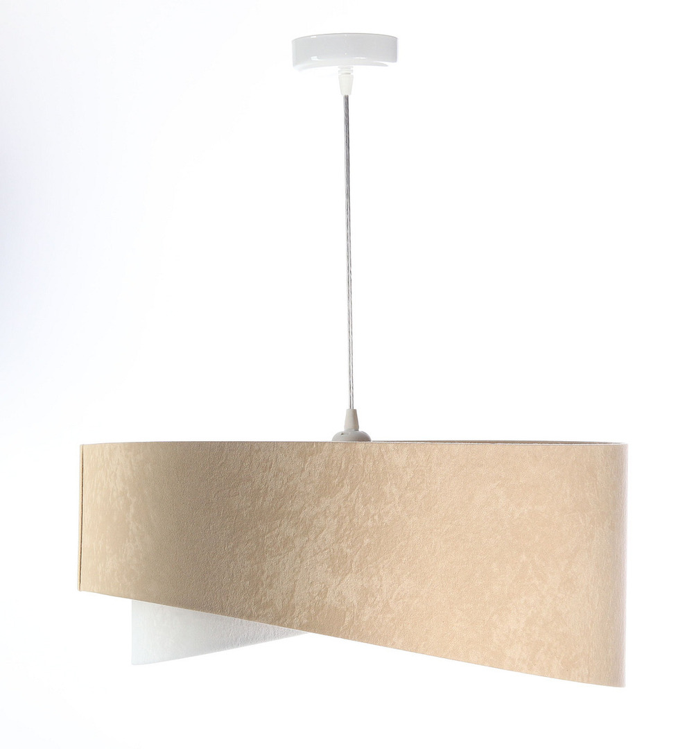 Pokaż Lampa wisząca asymetryczna Elegance 60W E27 tkanina welurowa, beż / biel /złoto Lampa wisząca asymetryczna Elegance 60W E27 tkanina welurowa, beż / biel /złoto